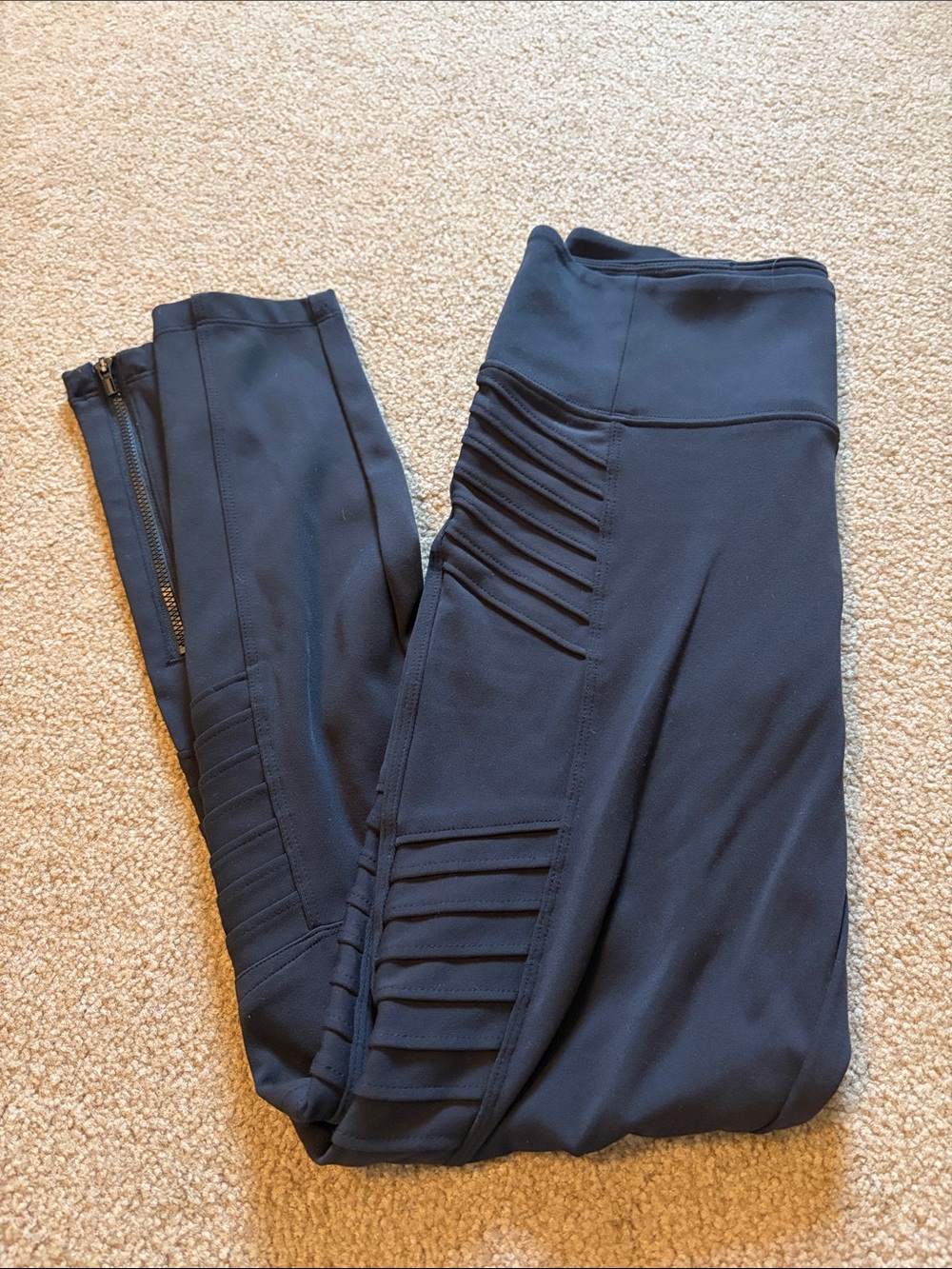 Athleta Black High-Rise Leggings with MotoPaneled Detail